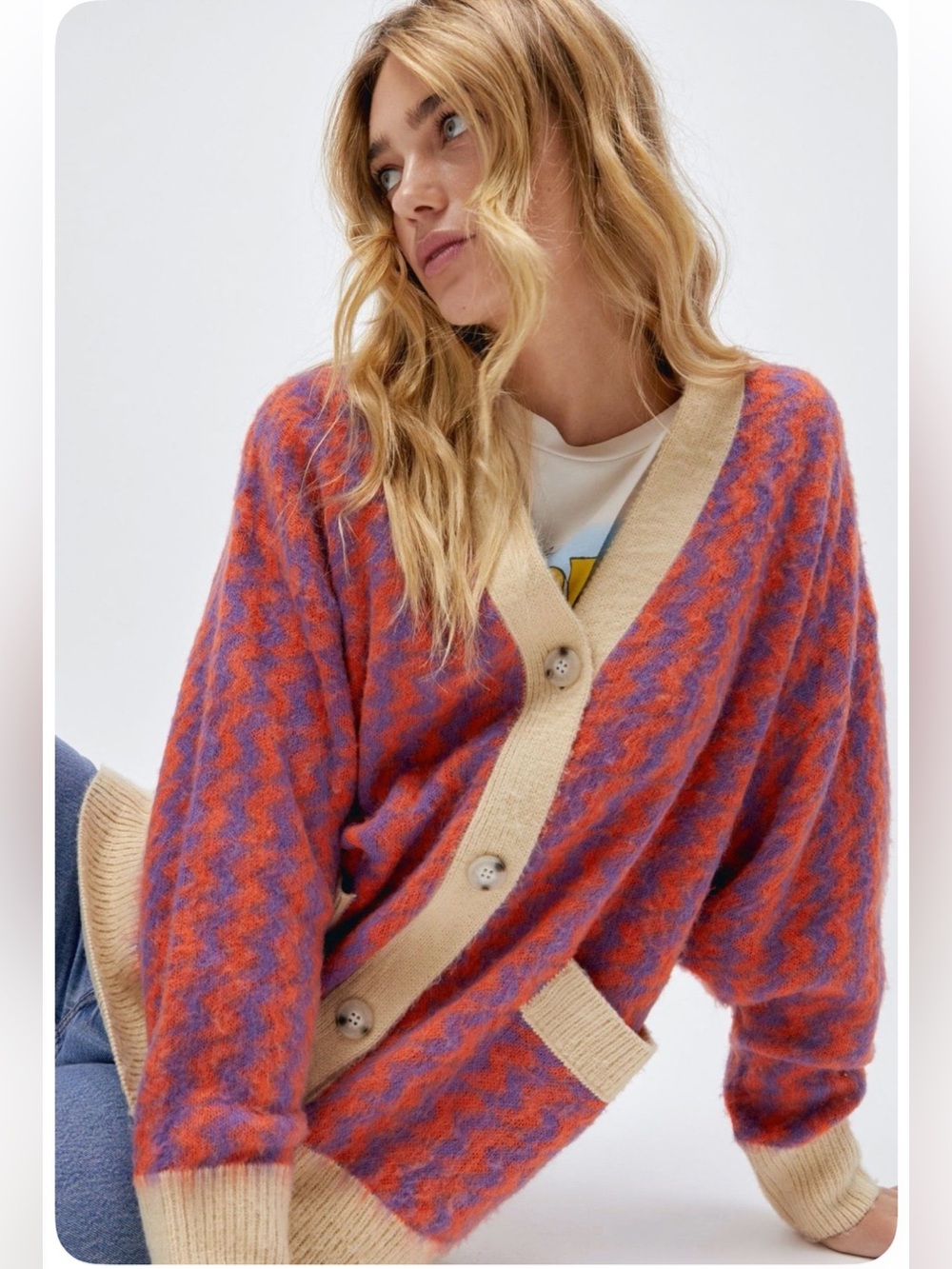 Daydreamer zig zag red & purple cardigan sweater womens M NWOT